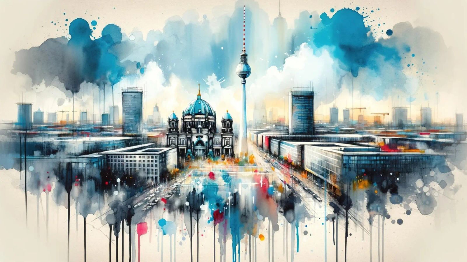 Watercolor Modern Architecture In Berlin poster by Chromatic Fusion Studio