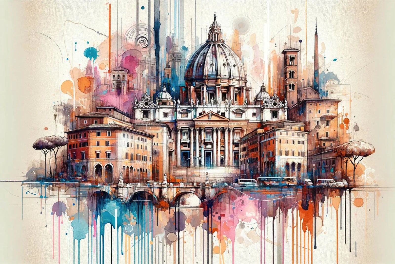 Aquarelle Rome Skyline poster de Chromatic Fusion Studio