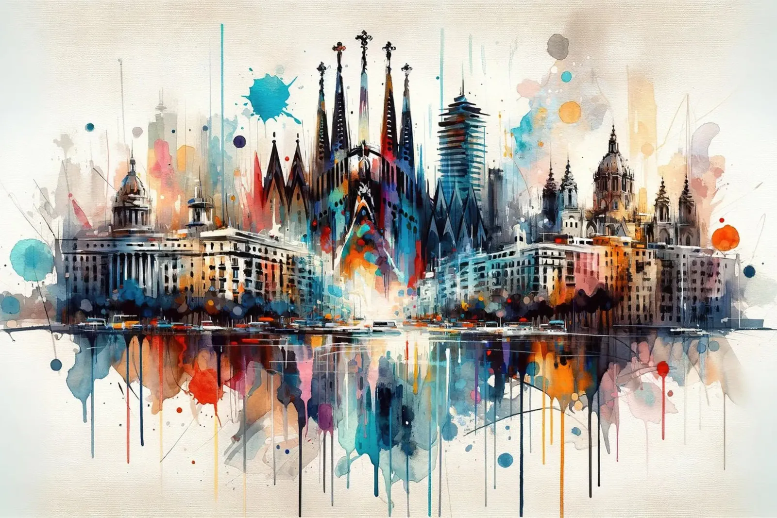 Acquerello Skyline Barcellona pellicola backlit da Chromatic Fusion Studio