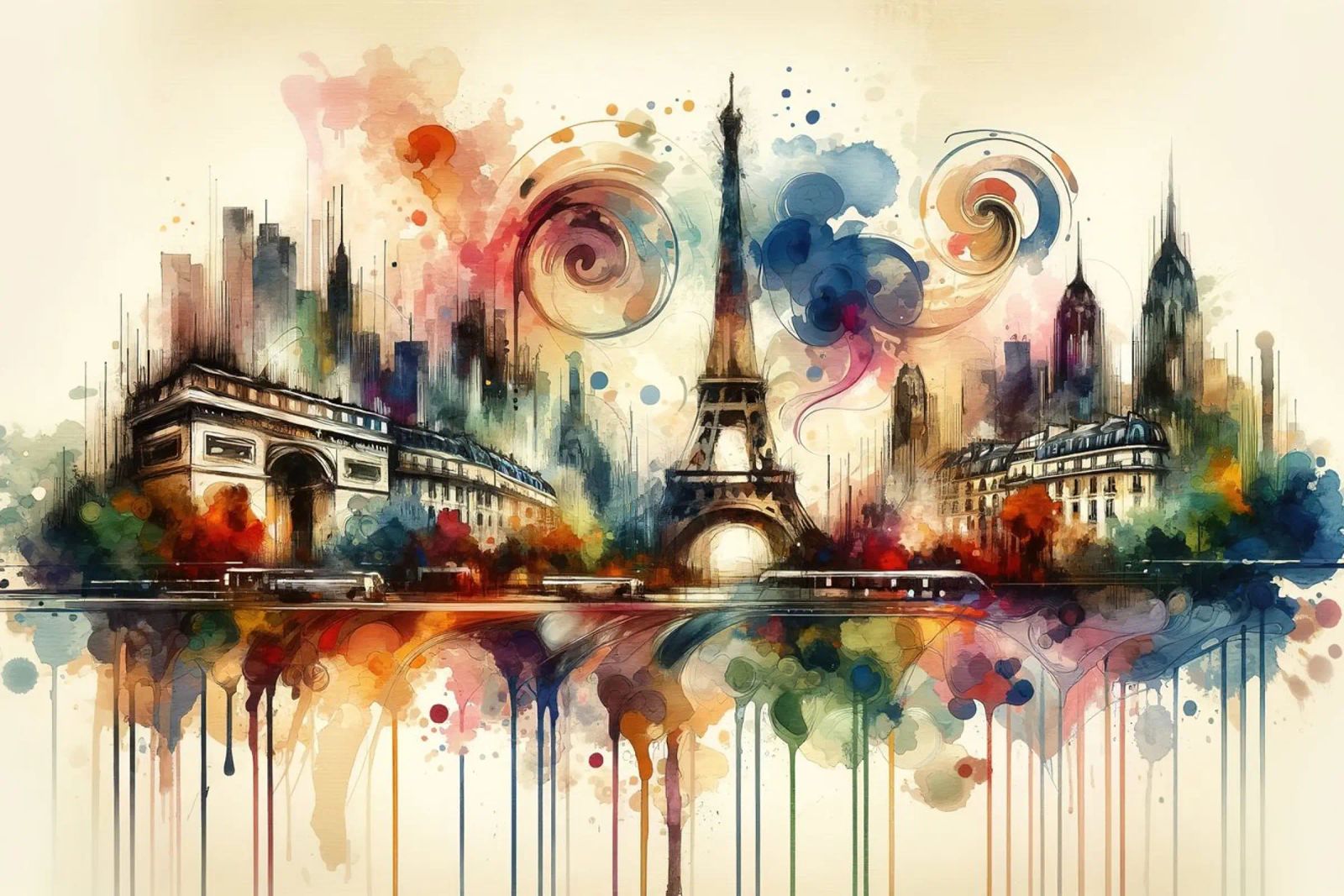Aquarelle Skyline Paris poster de Chromatic Fusion Studio