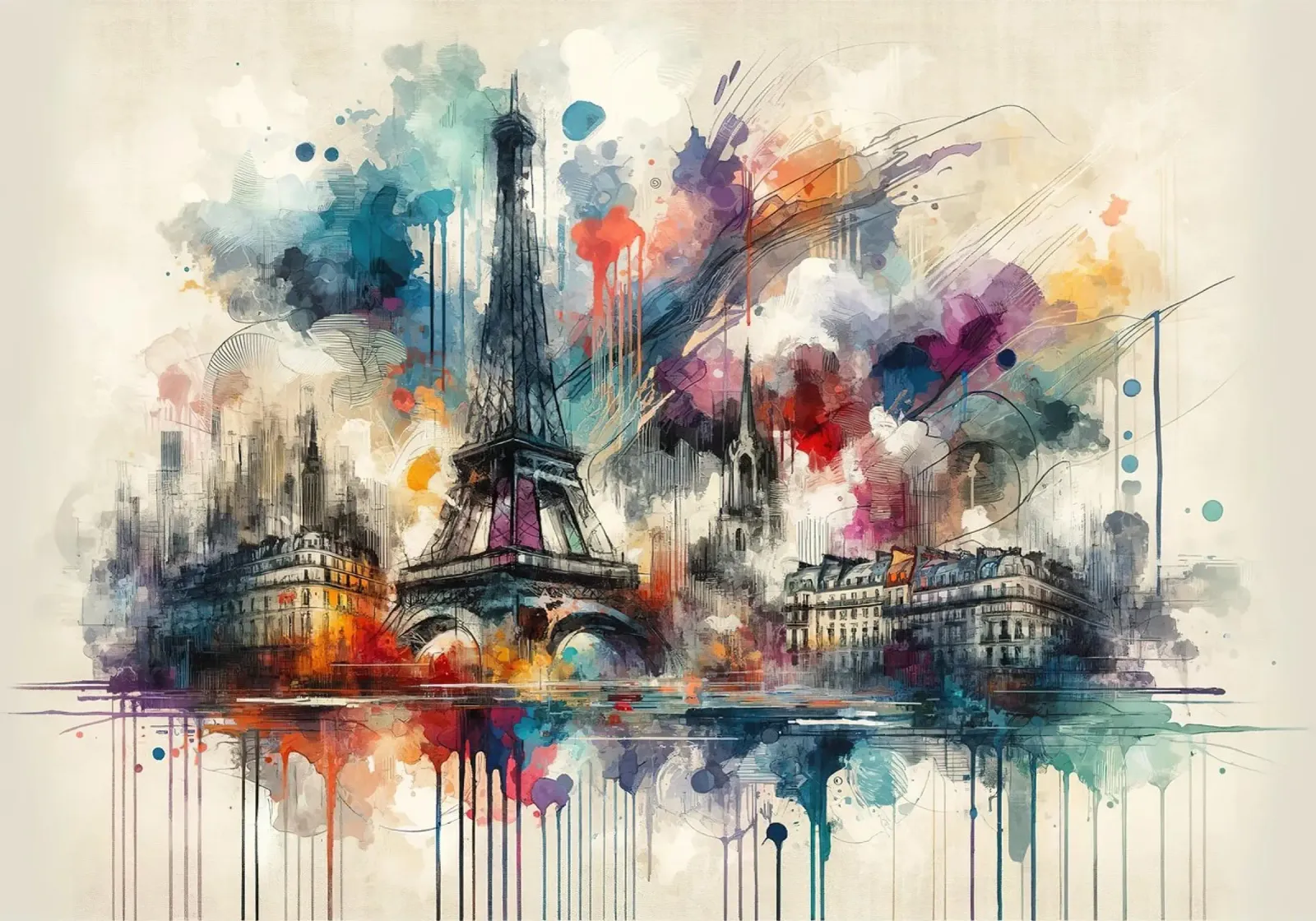 Watercolor Skyline Paris poster by Chromatic Fusion Studio