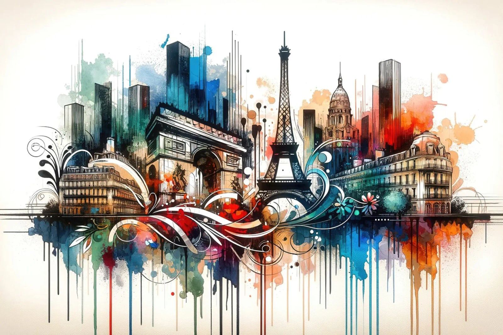 Watercolor Skyline Paris poster by Chromatic Fusion Studio