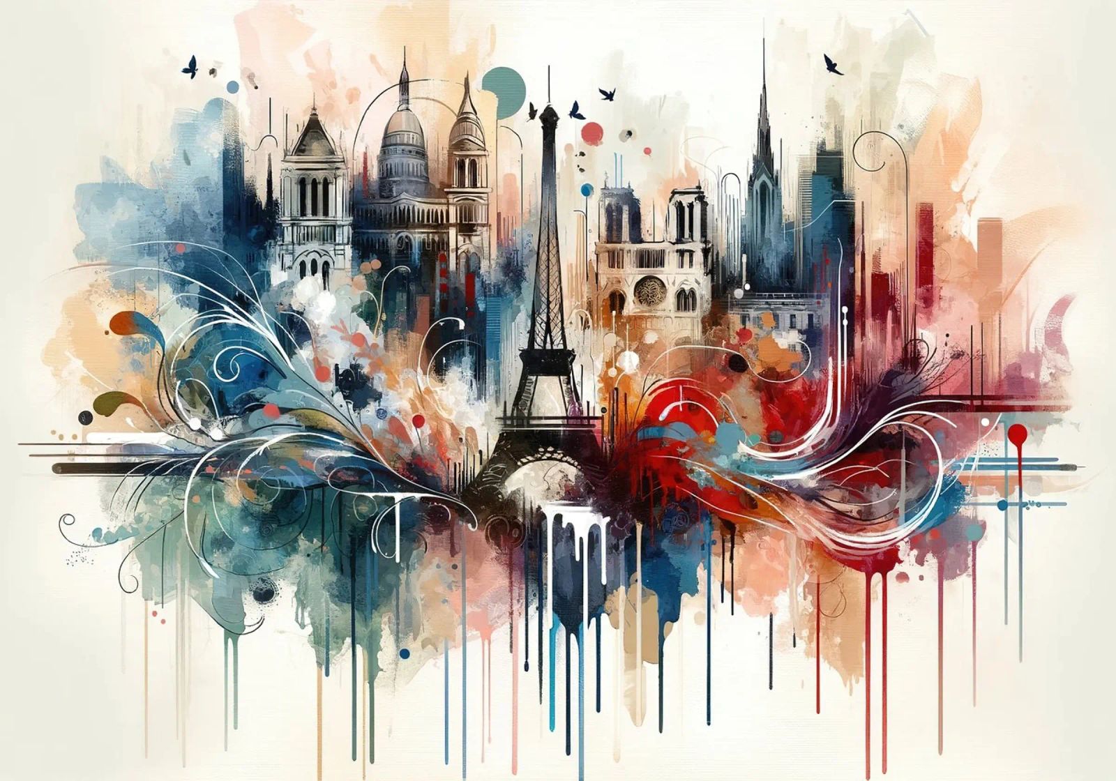 Aquarelle Skyline Paris poster de Chromatic Fusion Studio