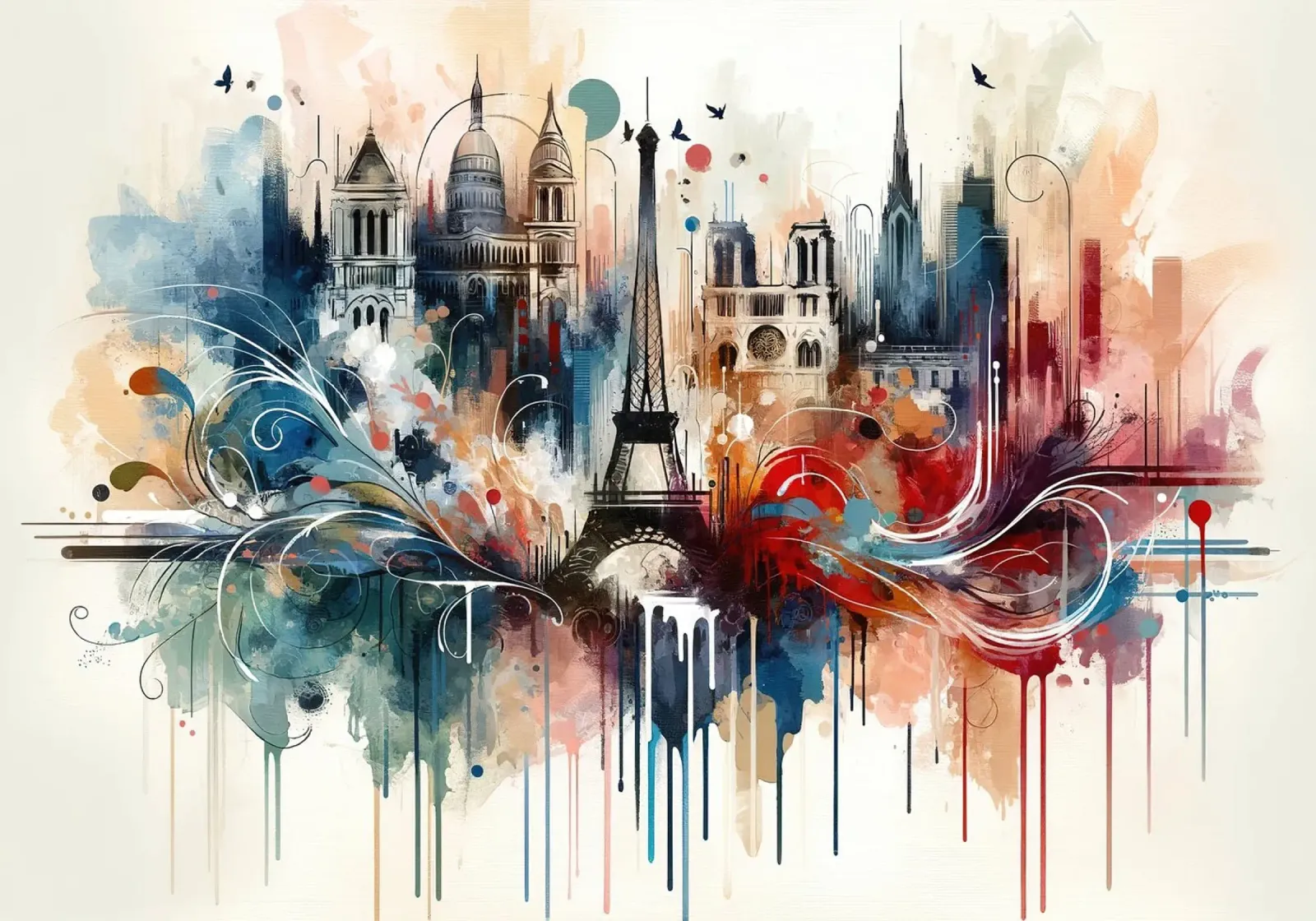 Acquerello Skyline Parigi pellicola backlit da Chromatic Fusion Studio