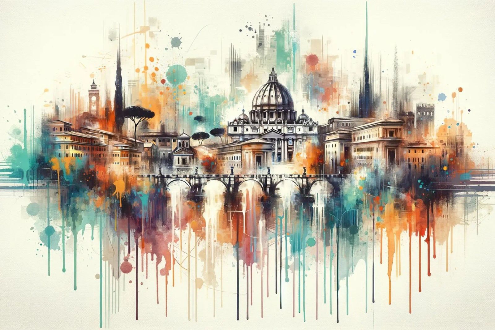 Aquarelle de la ligne d'horizon de Rome poster de Chromatic Fusion Studio