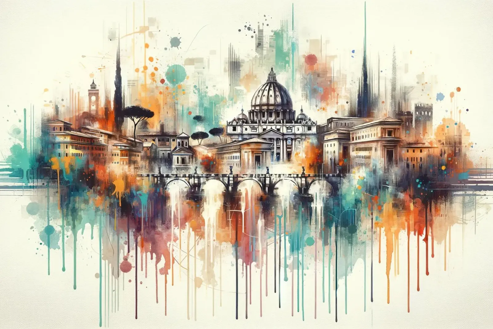 Acquerello Skyline Roma pellicola backlit da Chromatic Fusion Studio