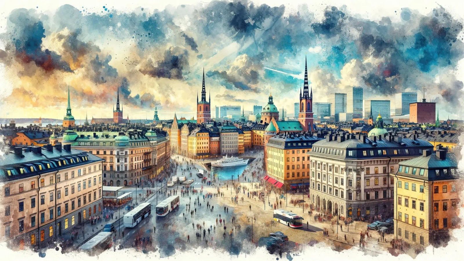 Aquarell Stockholm Schweden Poster von Chromatic Fusion Studio