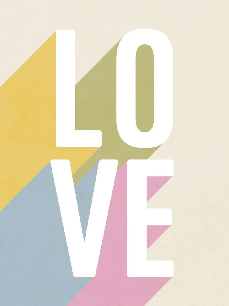 Retro 'LOVE' pastelkleurige schaduwen canvas van Dominique Vari Words
