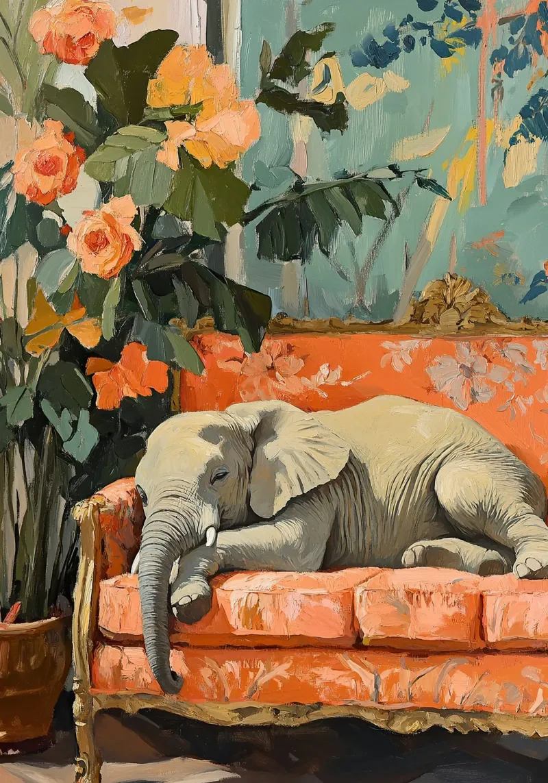 Elefante sul divano pellicola backlit da ArtByNiki