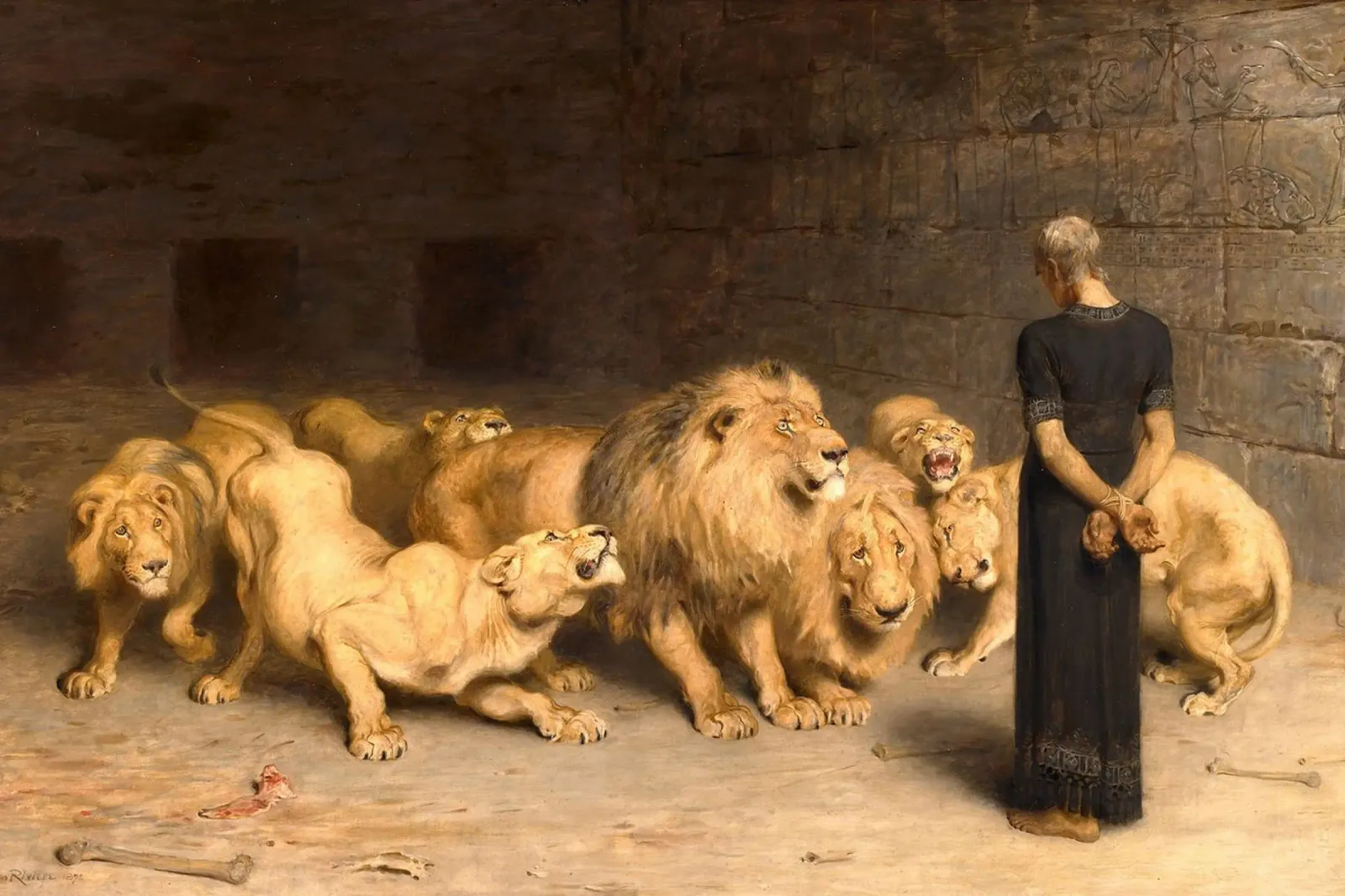 Briton Riviere - Daniel in de leeuwenkuil canvas van Timeless Artworks
