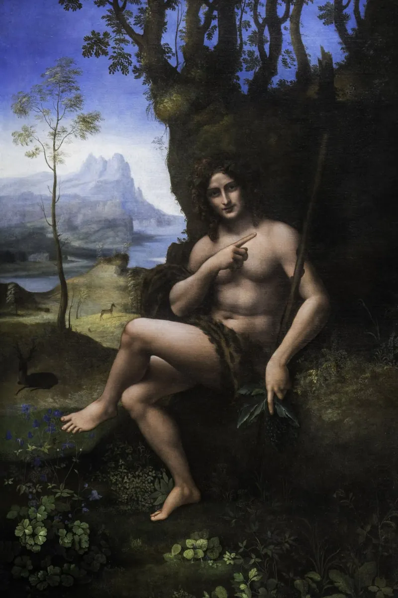 Leonardo da Vinci - Bacchus, früher Johannes der Täufer Poster von Timeless Artworks