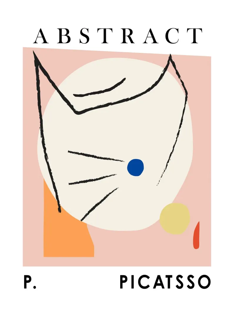 Picasso Cat, Picatsso Cat Póster Geométrico Abstracto hahnemühle de Peaches Art Prints