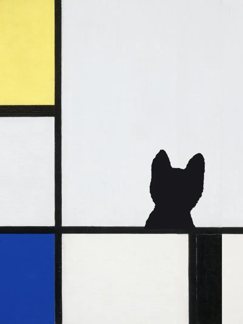 Piet Mondrian, Composizione di gatti con giallo blu nero plexiglass da Peaches Art Prints