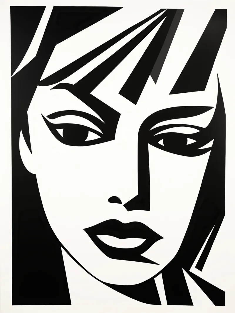Portrait einer Frau die weiß was sie will | Linocut Style Leinwand mit Schattenfugenrahmen von Autofocus