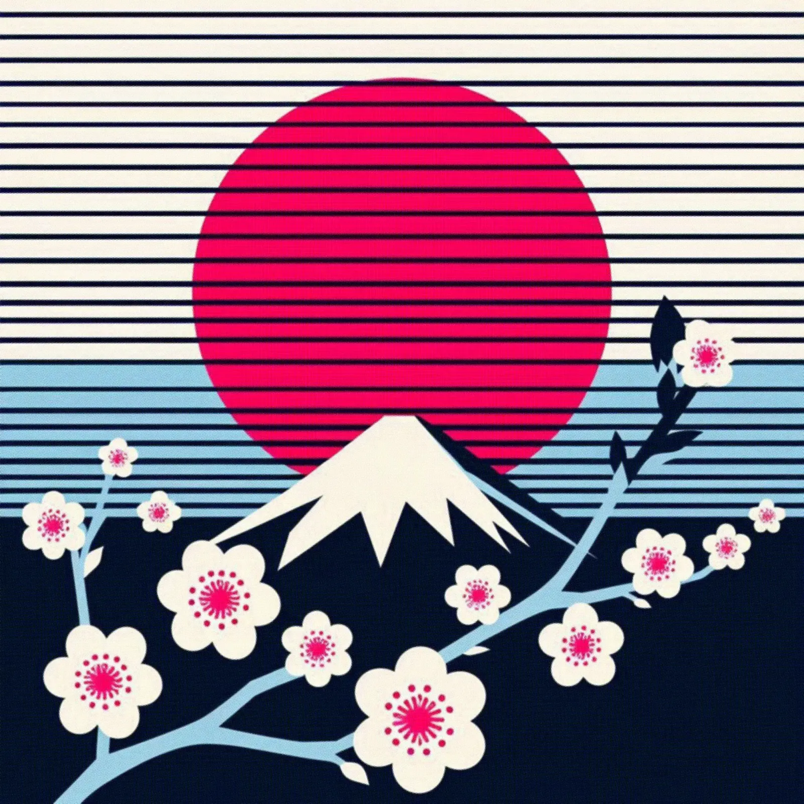 Sakura, Fuji e sole - stampa poster vintage poster con telaio in legno da posterprints-by-nomad