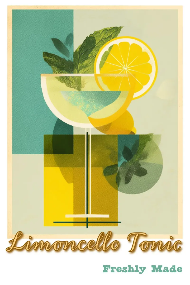 Limoncello Tonic - Poster estivo e retrò per cucina e bar plexiglass da Artworkai Shop