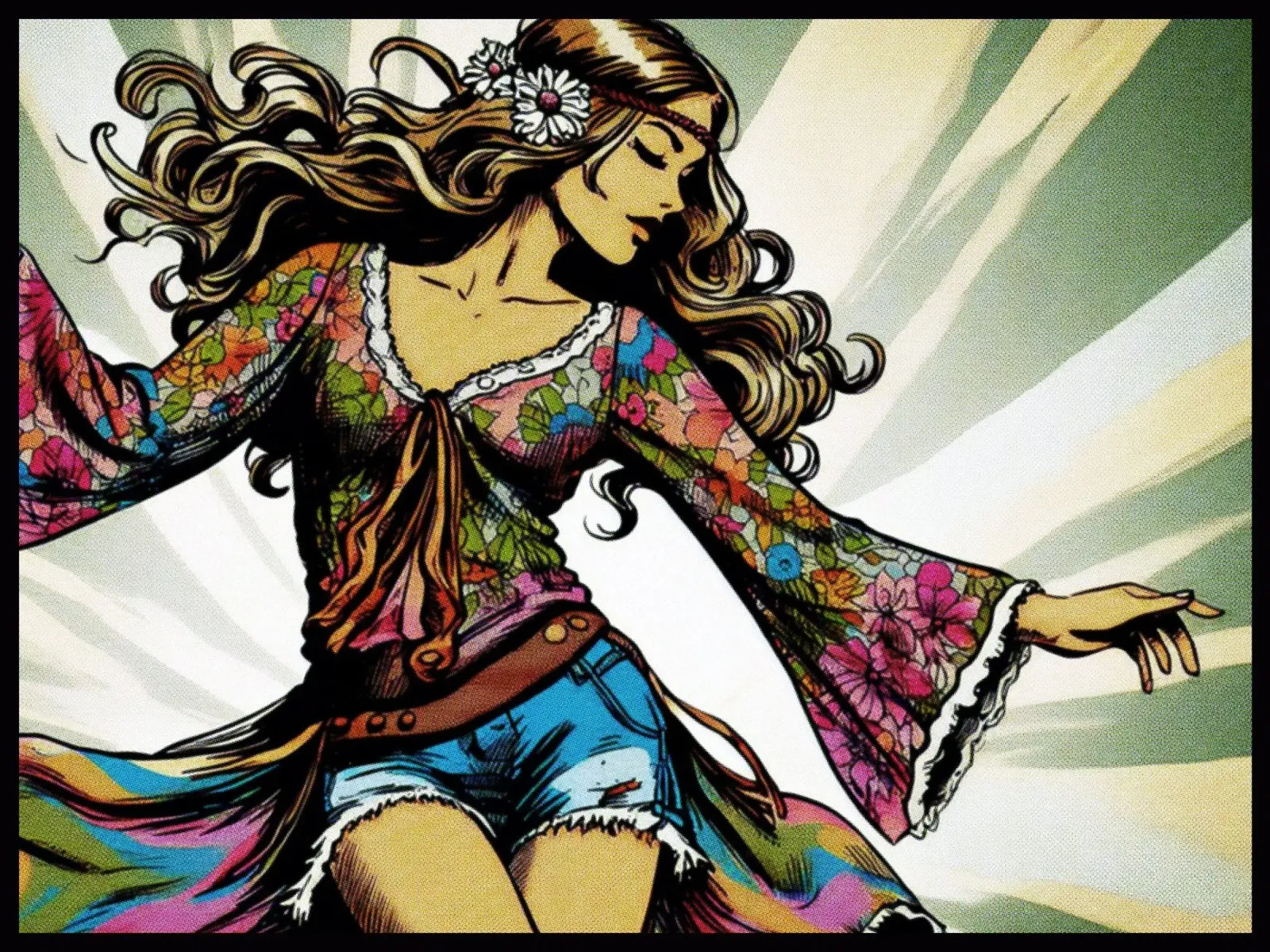 Donna hippie - Stampa poster d'epoca tela con Cornice a cassetta da posterprints-by-nomad