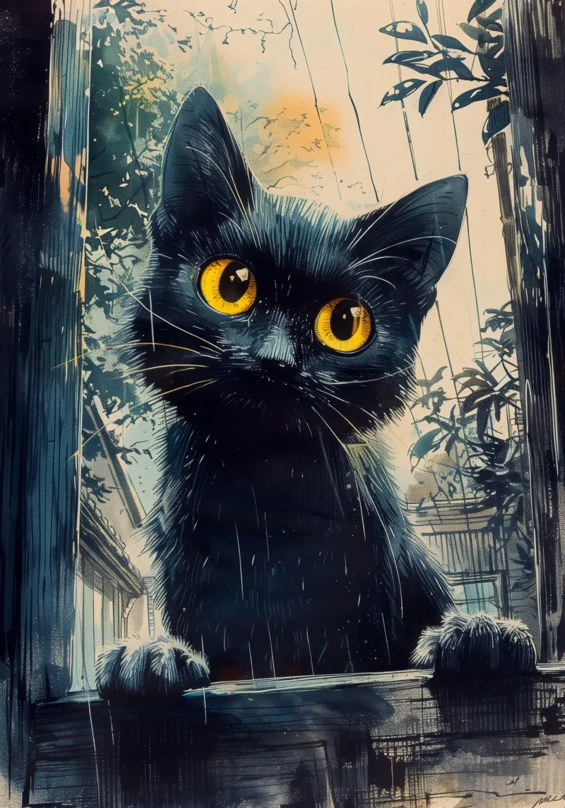 Sweet black kitty hahnemühle by Justyna Jaszke JBJart