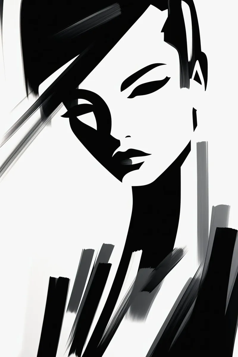 Attraktive Frau | Portrait mit wenigen Pinselstrichen Poster mit Kunststoffrahmen von Autofocus