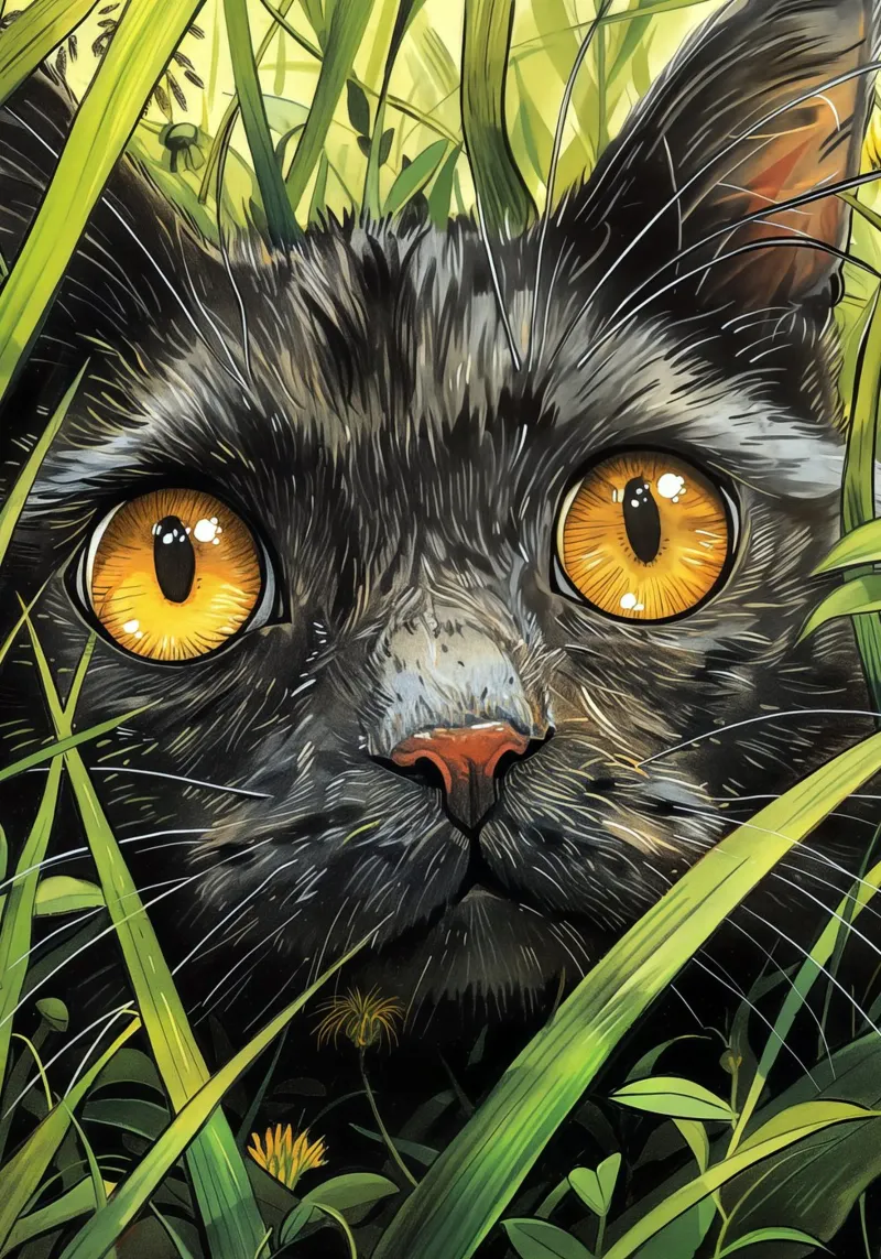 Gatto nero con occhi gialli pellicola backlit da Justyna Jaszke JBJart