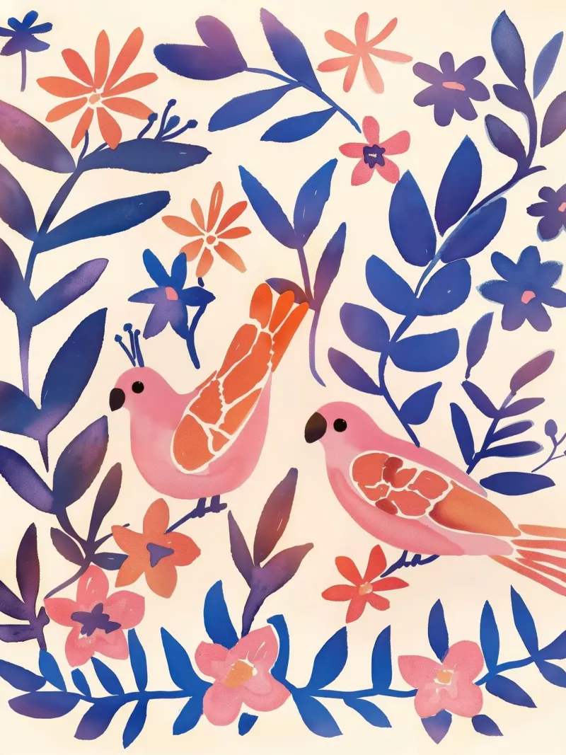 Amore Uccello Rosa Pappagallo Vintage Botanico Animale Primavera Fiore pellicola backlit da Gentle Echoes Art