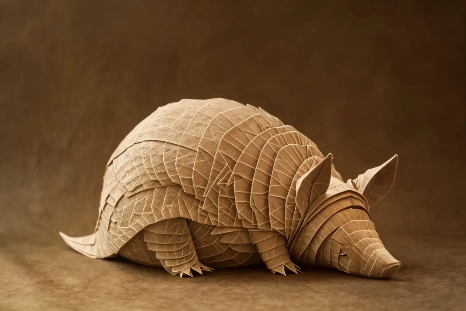 Tatou en origami complexe dans des tons neutres alu dibond de Lisa Artifexia