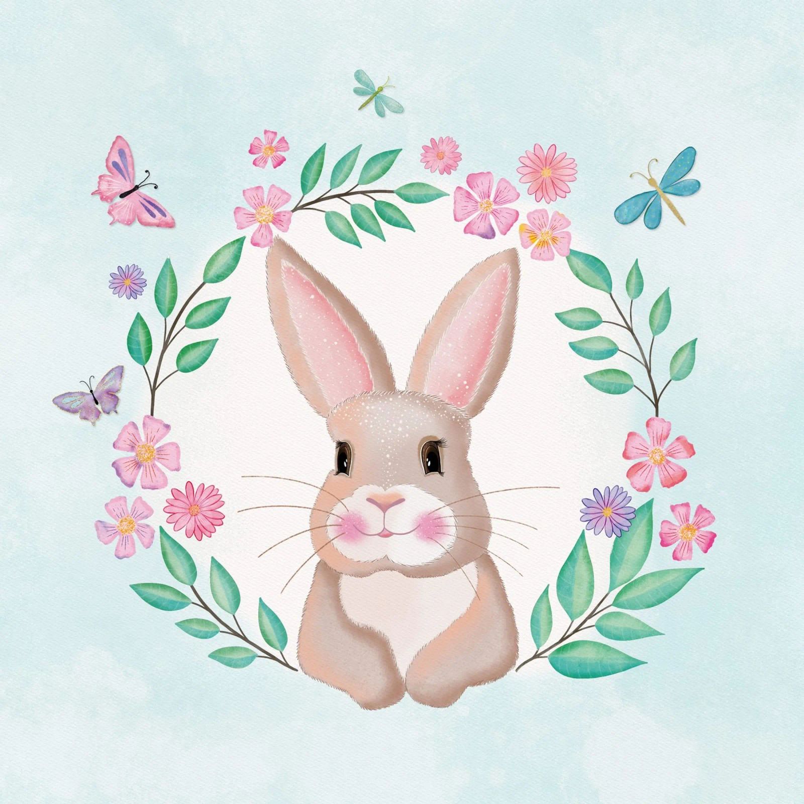 Süßer Hase im Blumenkranz. Nicht nur zu Ostern. Poster von CalliLetters