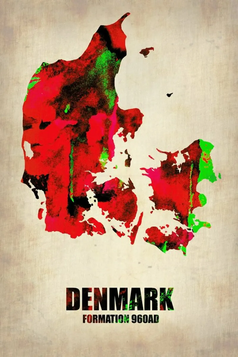 Denmark Watercolor Map pellicola backlit da Naxart
