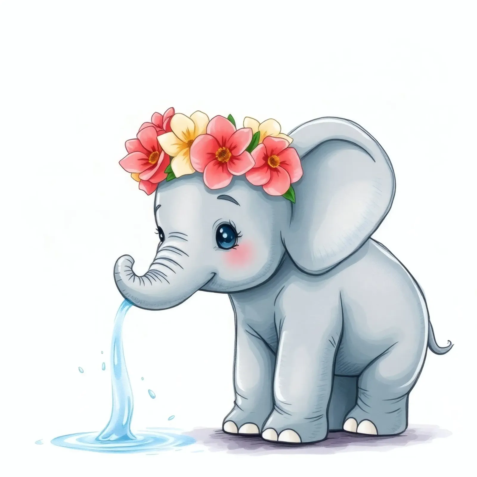 Elefante carino con corona floreale che spruzza acqua in modo giocoso pellicola backlit da DesignDoodle
