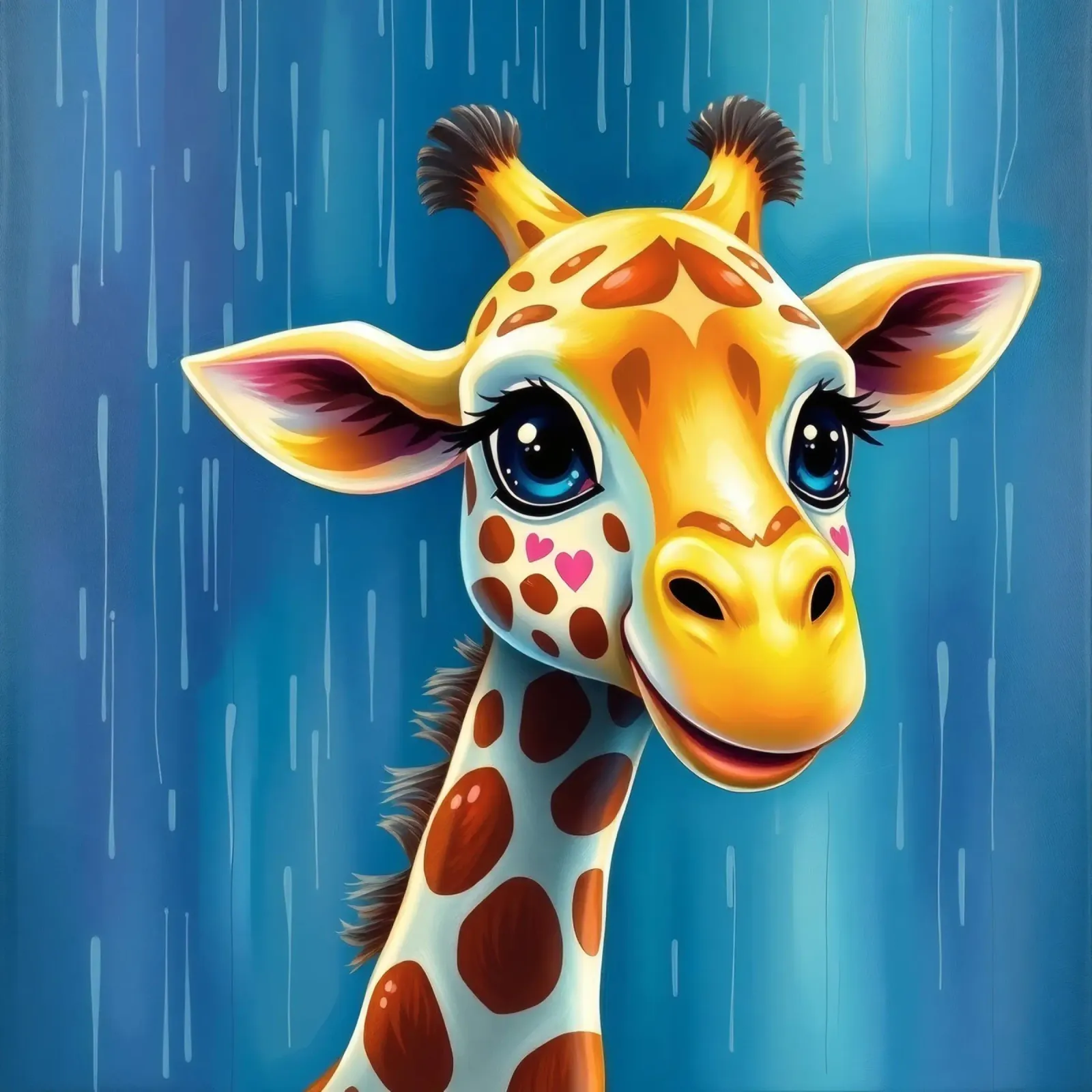 Giraffe with big eyes gazing happily in a colorful art style hahnemühle by DesignDoodle