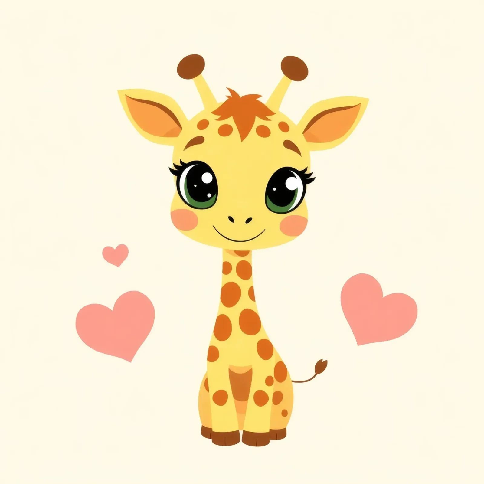 Simpatica giraffa a cartoni animati con grandi occhi e decorazioni a cuore su pellicola backlit da DesignDoodle