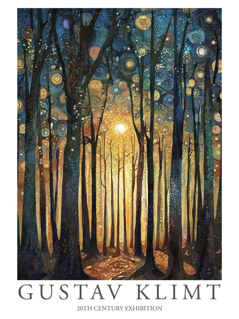 Gustav Klimt, Sonnenwaldbäume, Gemälde Poster von Peaches Art Prints
