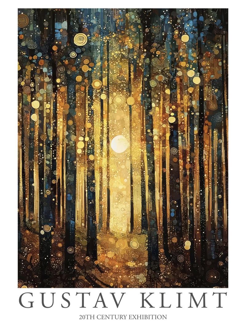 Gustav Klimt, Wald-Sonne-Bäume-Gemälde Leinwand von Peaches Art Prints