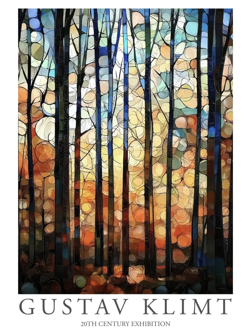 Gustav Klimt, Pittura di alberi e giardini fioriti poster con telaio in alluminio da Peaches Art Prints