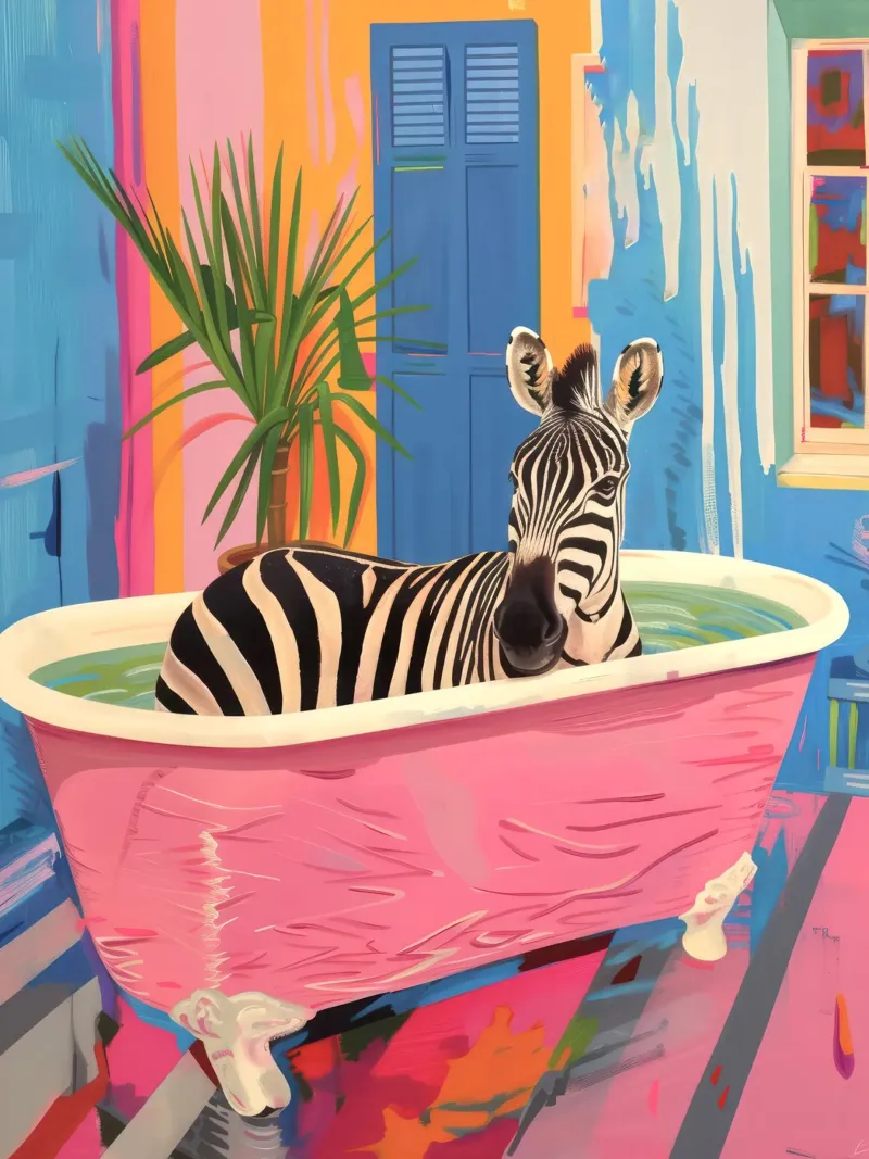 Zebra Print Maximalistische Badkamer Schilderij canvas met Baklijst van Peaches Art Prints