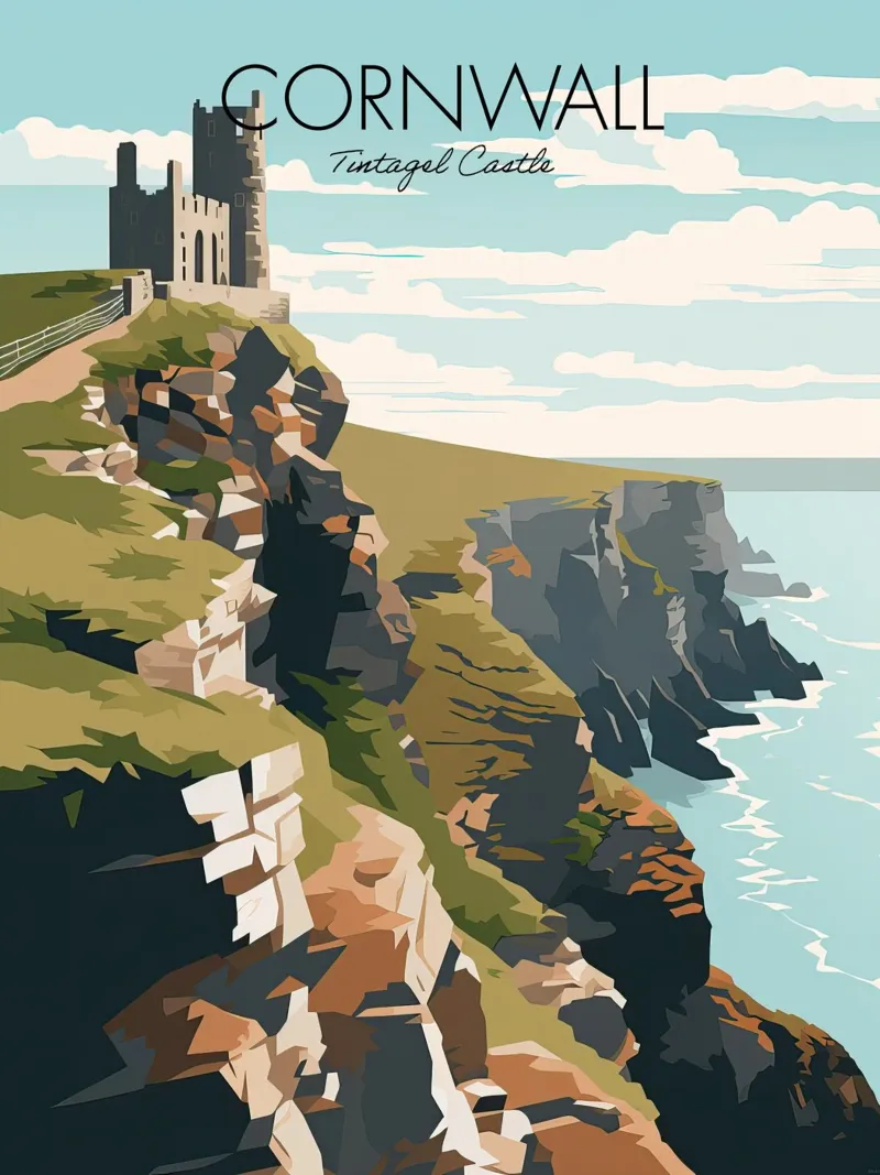 Cornwall, Engeland,Castle Cliffs Reiskunst hahnemühle van Peaches Art Prints