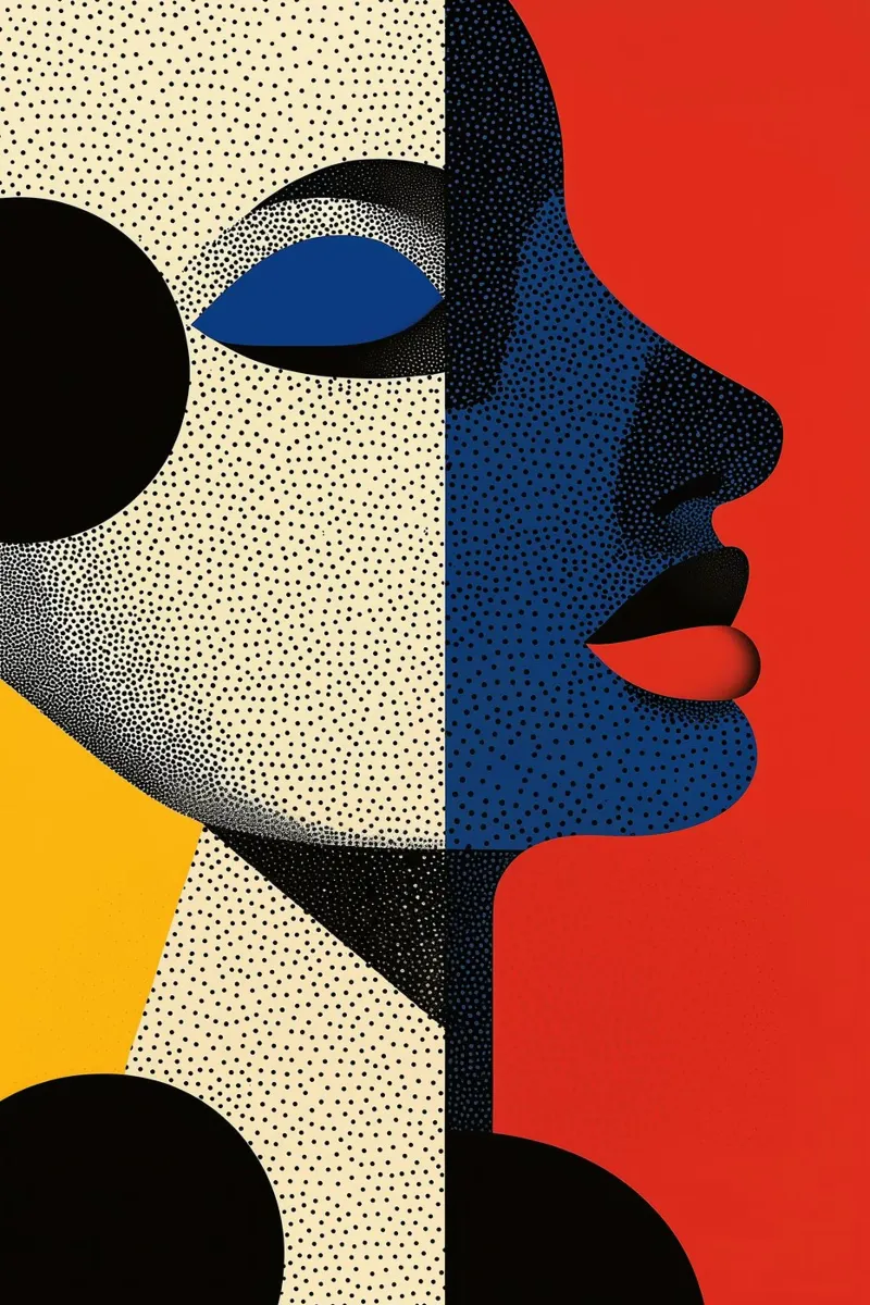 Ritratto di donna Opt Art poster con telaio in legno da Autofocus