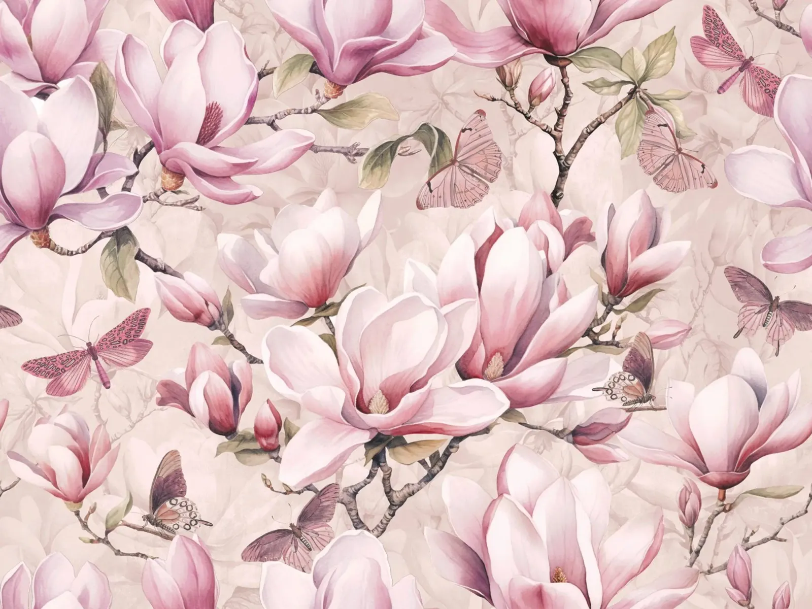 Magnolia And Butterfly Pastel Pink poster con telaio in alluminio da Andrea Haase Floral Passion