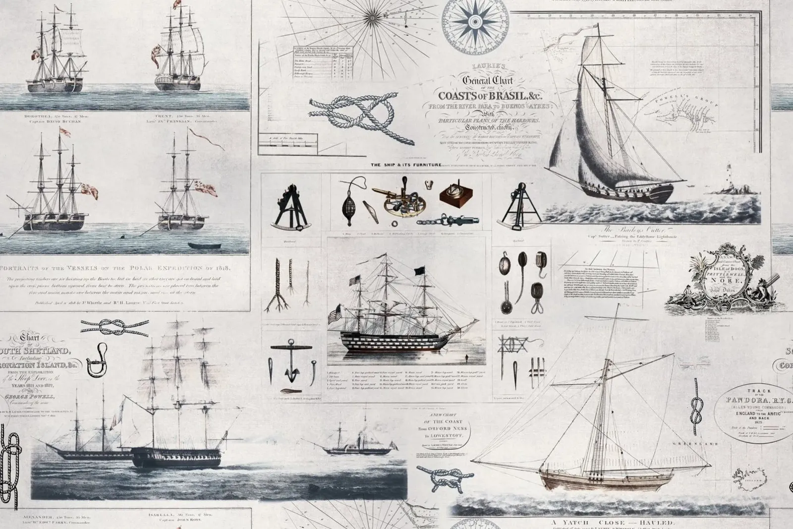 Collage vintage a tema nautico pellicola backlit da Andrea Haase Vintage World