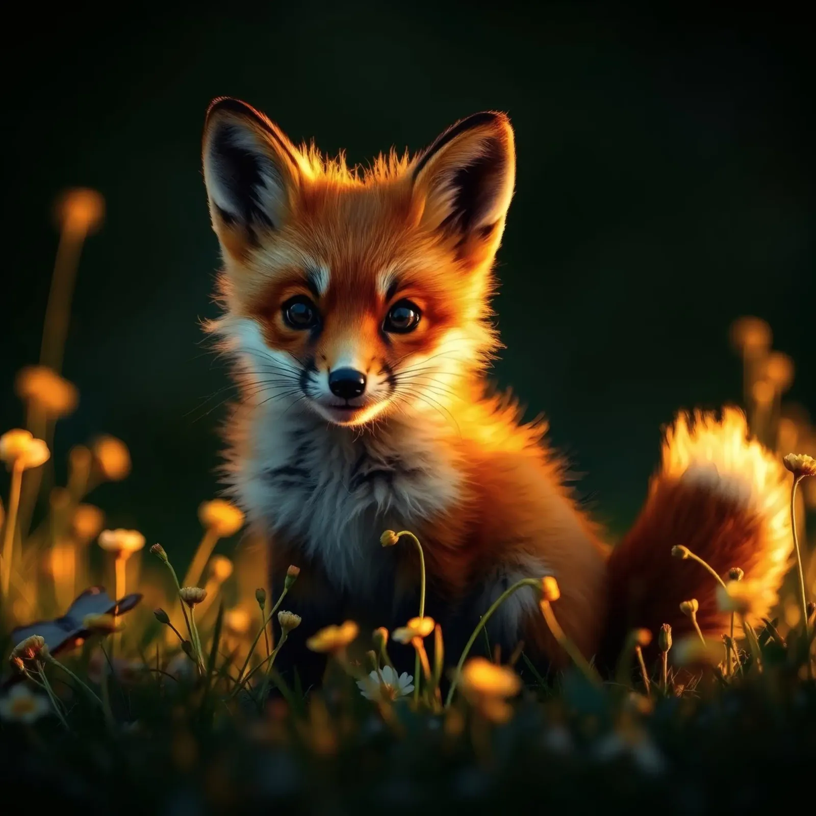 Renard curieux entouré de fleurs sauvages dans une douce lumière dorée hahnemühle de DesignDoodle