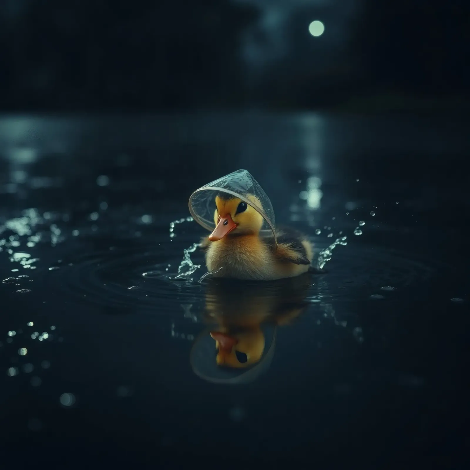 Un anatroccolo con un piccolo cappello nuota in uno stagno scuro e sereno. poster da DesignDoodle