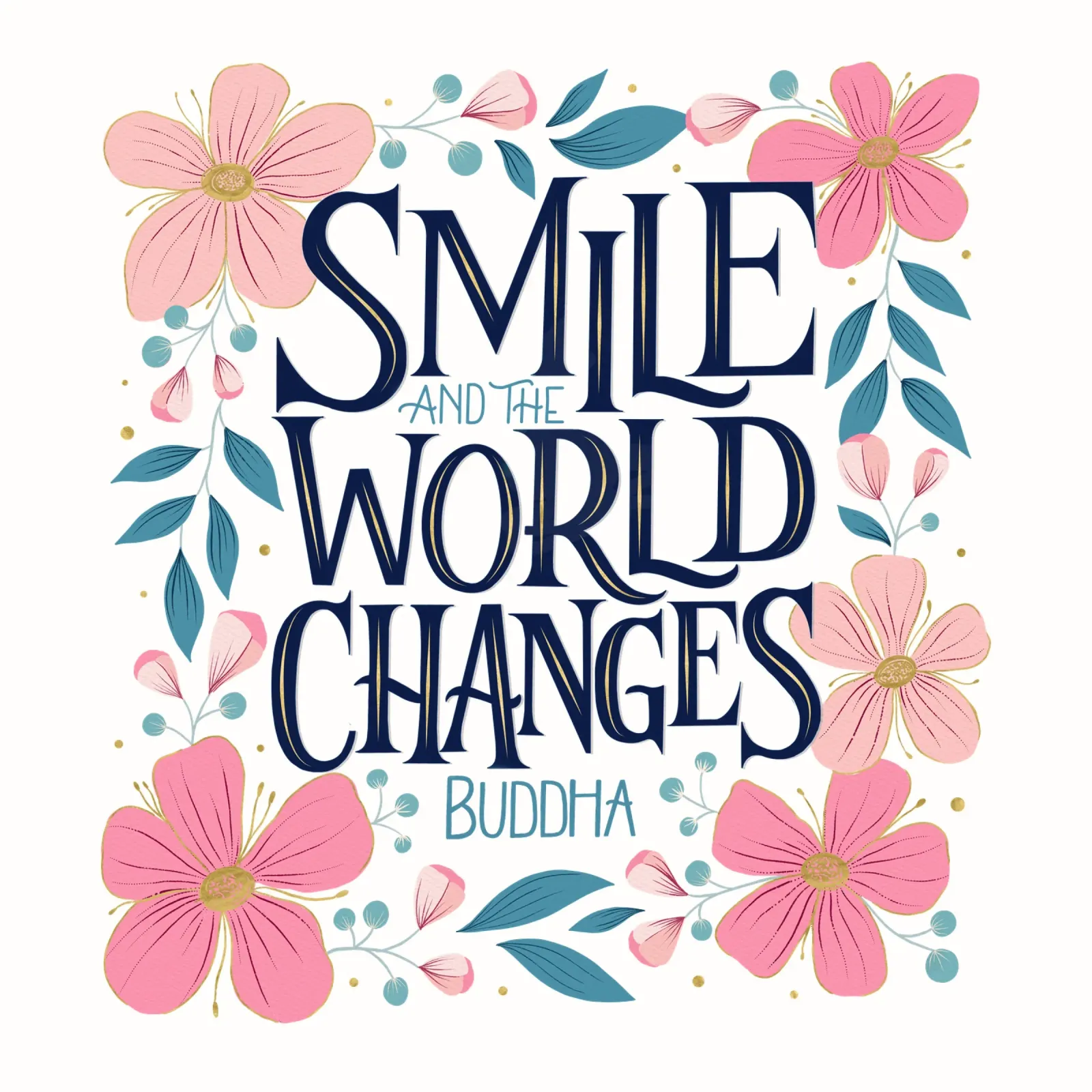 Sonríe y el mundo cambiará. Zitat. Florals. Lettering hahnemühle de CalliLetters