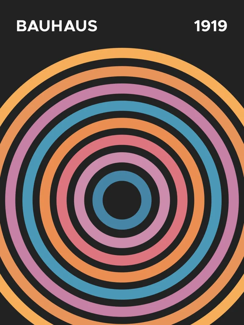 Bauhaus 1919 Multi color Circle Pattern canvas with Floater frame by Paigaam Studio