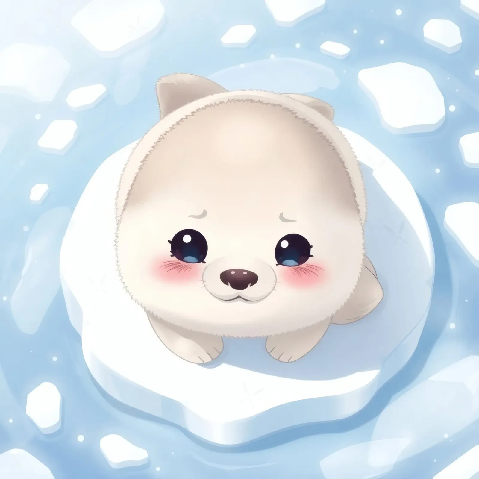 Cute animated puppy resting on an ice floe surrounded canvas by DesignDoodle