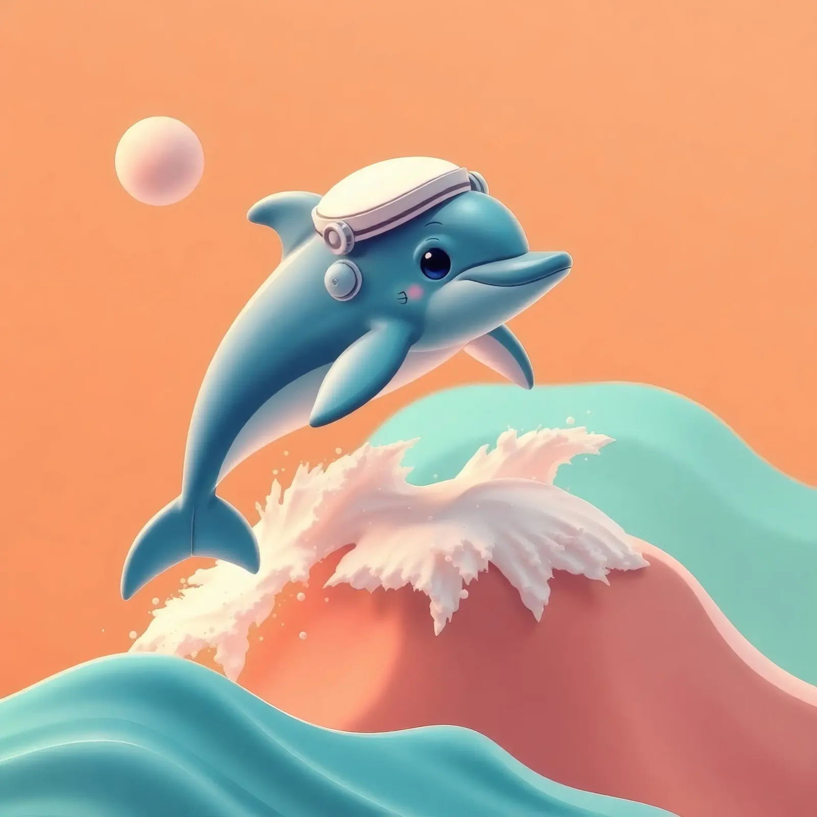 Dolphin leaps joyfully over colorful waves during sunny day canvas by DesignDoodle