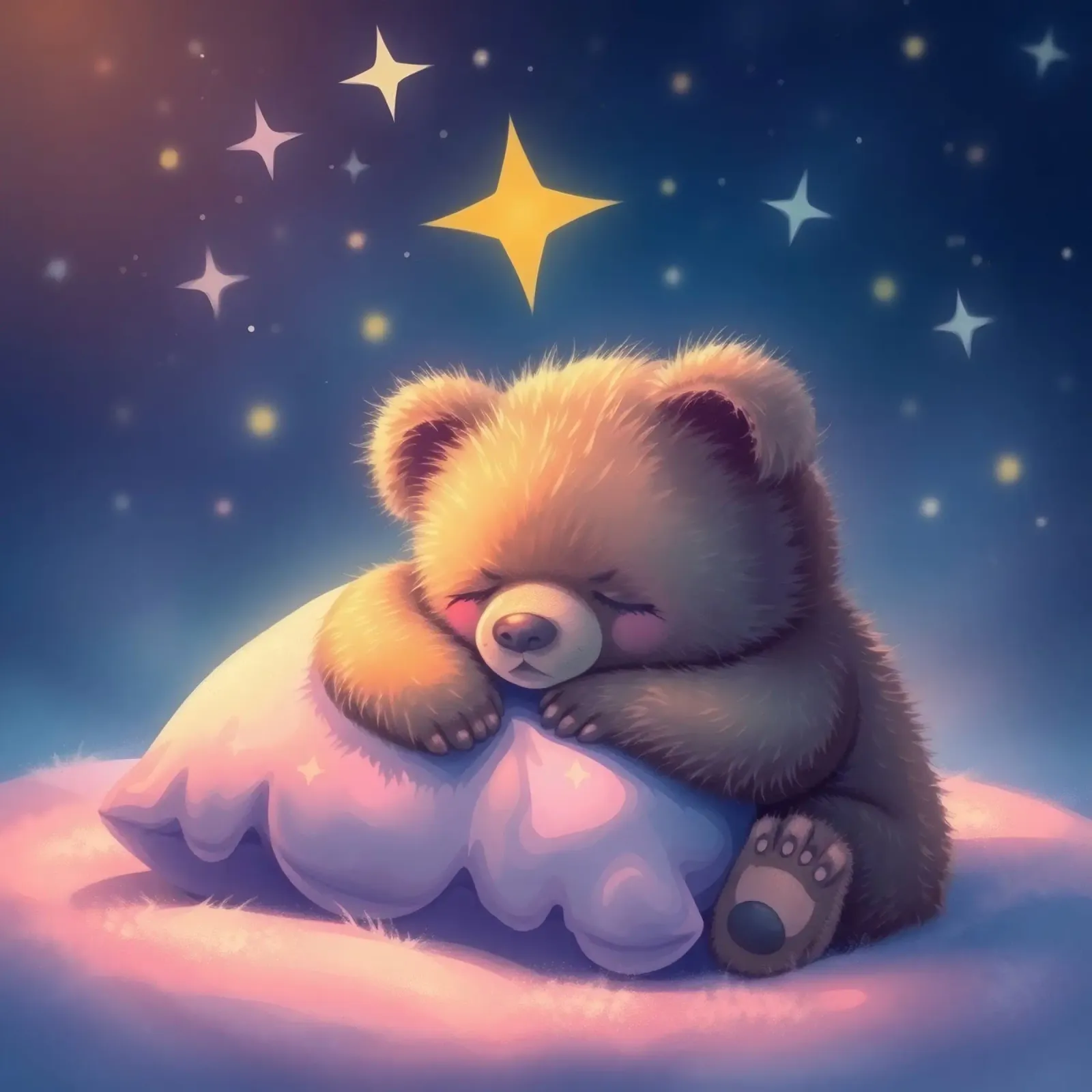 Carino il cucciolo d'orso che dorme pacificamente su un soffice cuscino pellicola backlit da DesignDoodle
