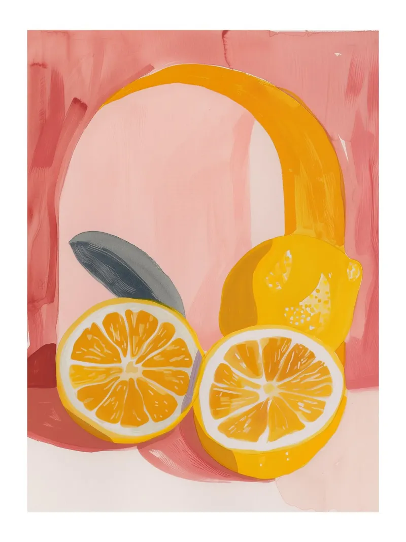 Zitrone drucken Illustration, abstrakte Frucht Kunst, Zitrone Poster Leinwand von Bella Studio