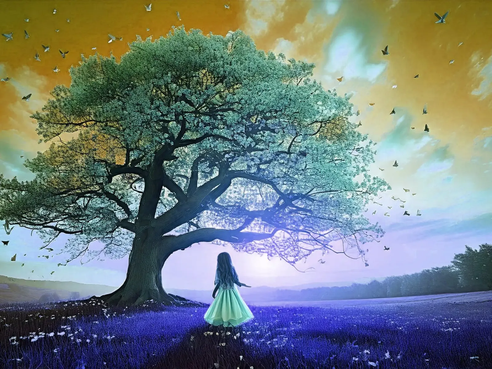WONDERFUL TREE. Purple Grass. poster con telaio in legno da Thierry vobmann photography