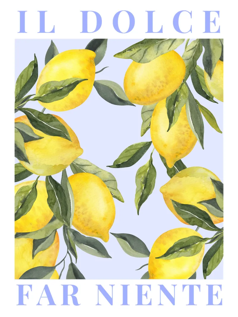 Poster al limone Dolce Far Niente, Poster Italiano al Limone Wall Art poster con telaio in legno da Bella Studio