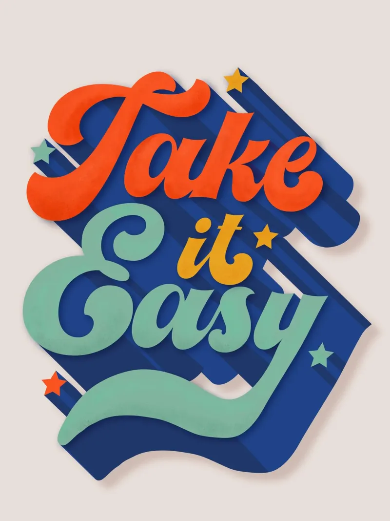 Take It Easy – Retro Typography Print poster con telaio in alluminio da showmemars